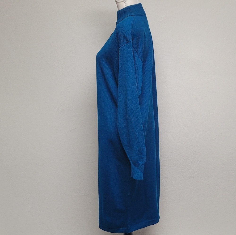 Deadstock Vintage 70s Darian Teal Sequin Starburst Mockneck Midi Sweater Dress M - Picture 6 of 12